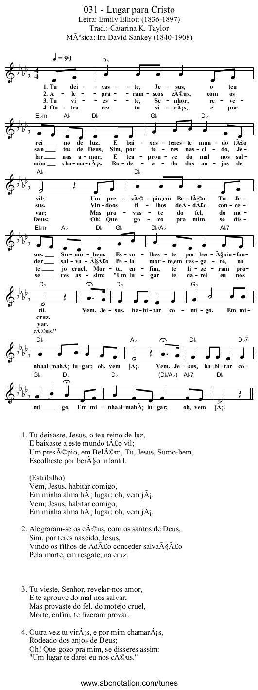 031 - Lugar para Cristo - staff notation