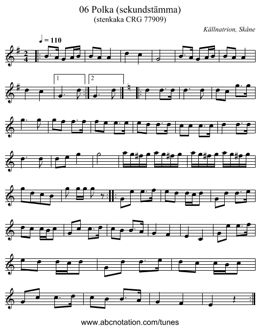 06 Polka (sekundstämma) - staff notation