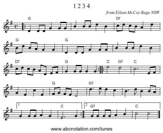1 2 3 4 - staff notation
