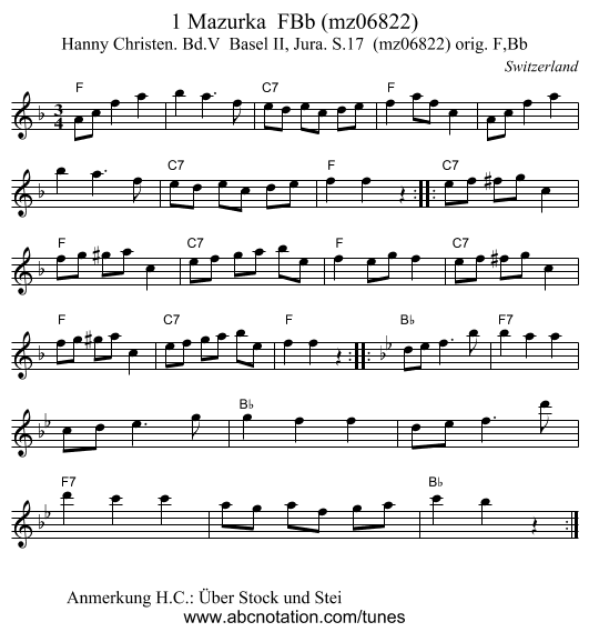 1 Mazurka FBb (mz06822) - staff notation