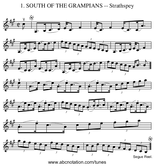 1. SOUTH OF THE GRAMPIANS -- Strathspey - staff notation