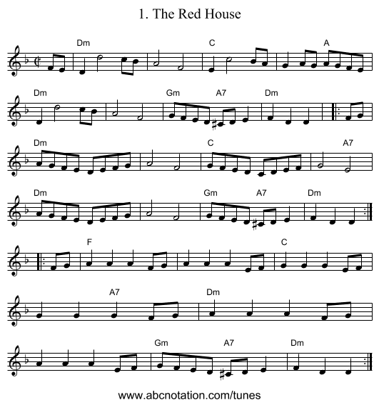 1. The Red House - staff notation