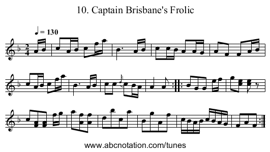 10. Captain Brisbane's Frolic - staff notation