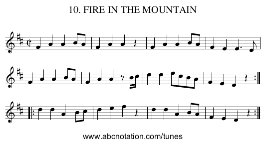 10. FIRE IN THE MOUNTAIN - staff notation