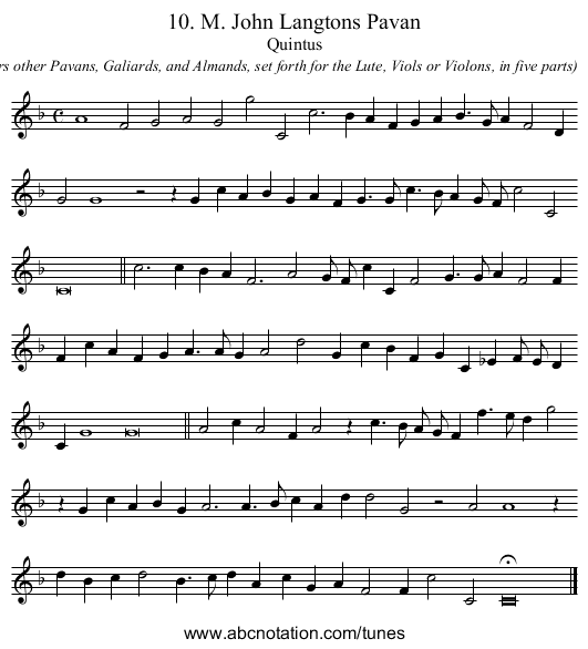 10. M. John Langtons Pavan - staff notation