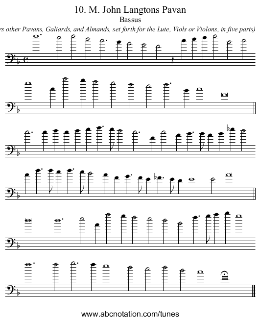 10. M. John Langtons Pavan - staff notation