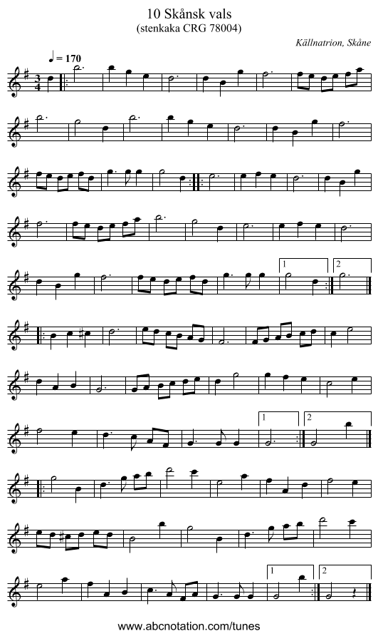 10 Skånsk vals - staff notation