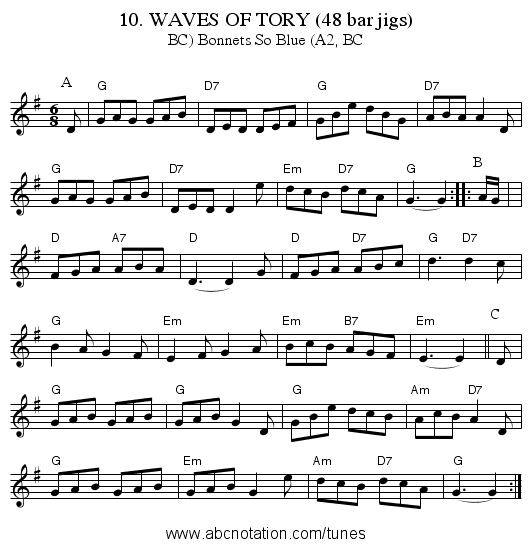 10. WAVES OF TORY (48 bar jigs) - staff notation