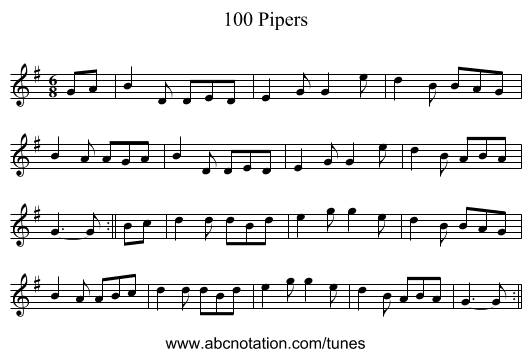 100 Pipers - staff notation