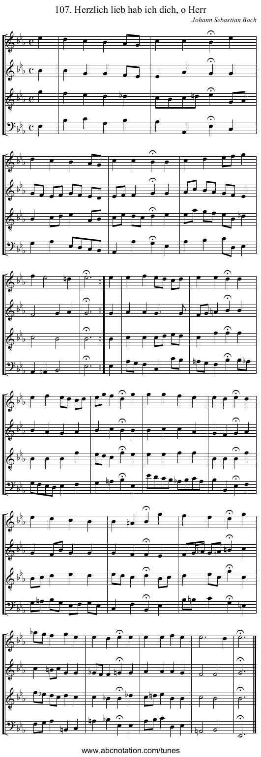 107. Herzlich lieb hab ich dich, o Herr - staff notation