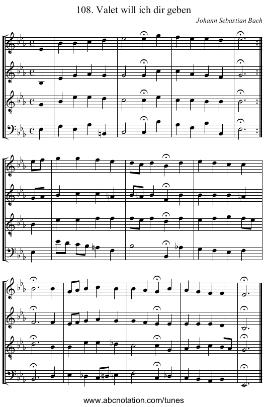 108. Valet will ich dir geben - staff notation