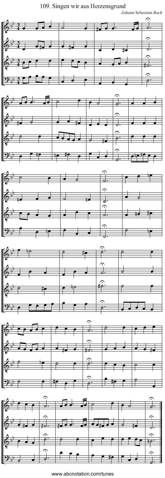 109. Singen wir aus Herzensgrund - staff notation
