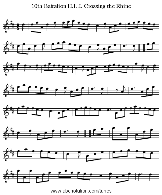10th Battalion H.L.I. Crossing the Rhine - staff notation