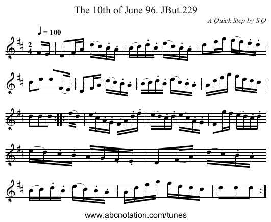 10th of June 96. JBut.229, The - staff notation