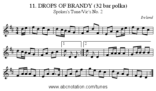 11. DROPS OF BRANDY (32 bar polka) - staff notation