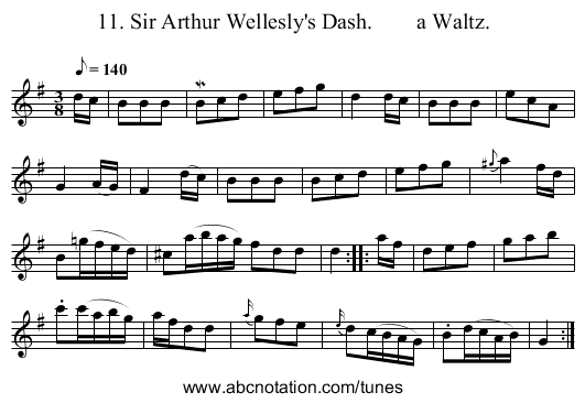 11. Sir Arthur Wellesly's Dash.        a Waltz. - staff notation
