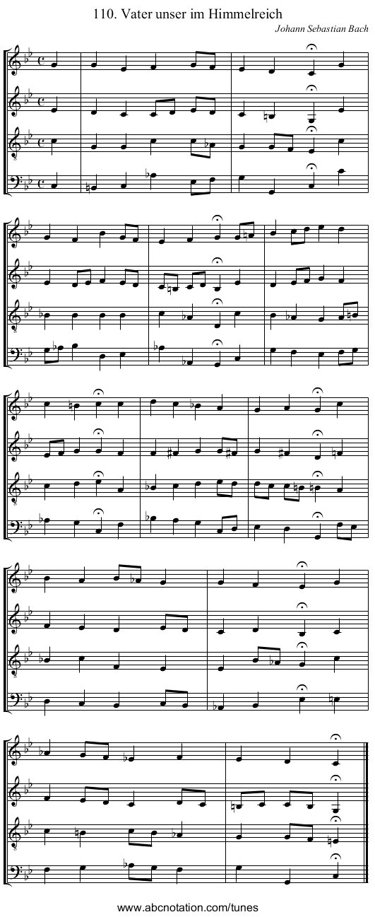 110. Vater unser im Himmelreich - staff notation