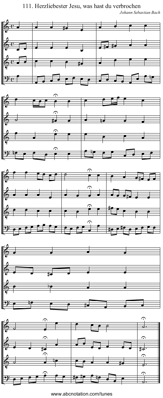 111. Herzliebester Jesu, was hast du verbrochen - staff notation
