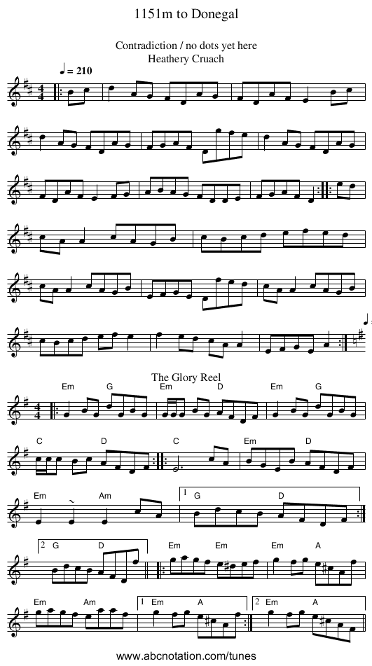 1151m to Donegal - staff notation