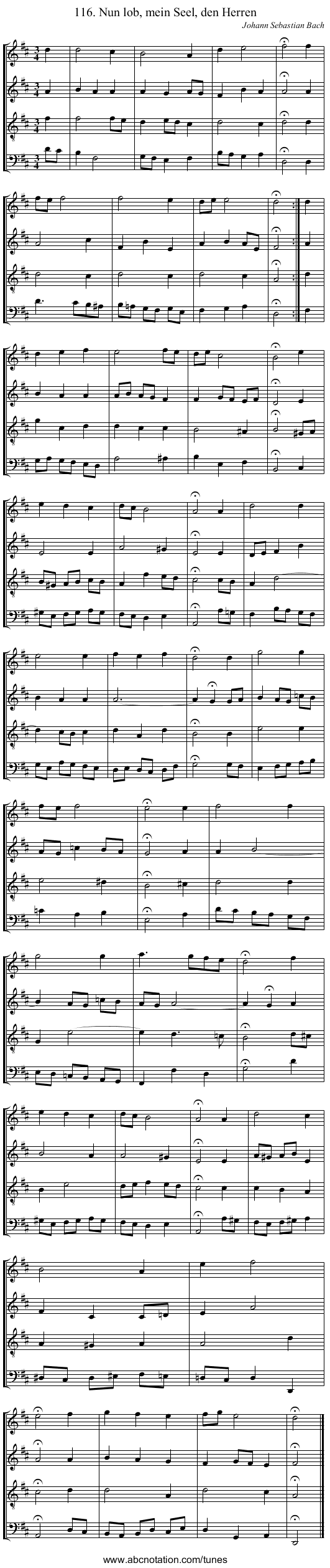 116. Nun lob, mein Seel, den Herren - staff notation