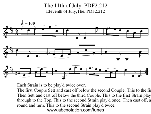 11th of July. PDF2.212, The - staff notation
