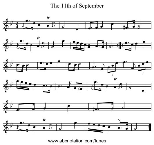11th of September, The - staff notation