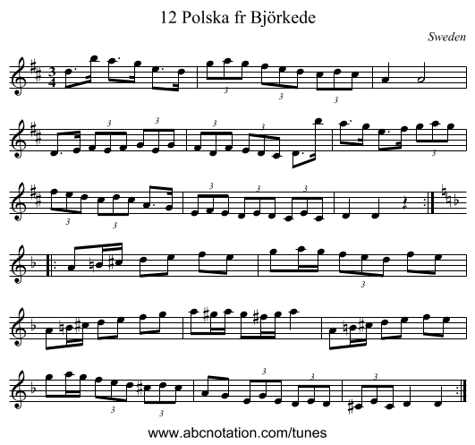 12 Polska fr Björkede - staff notation