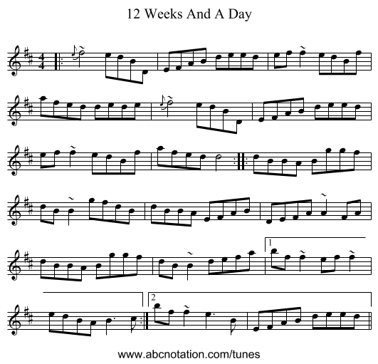 12 Weeks And A Day - staff notation