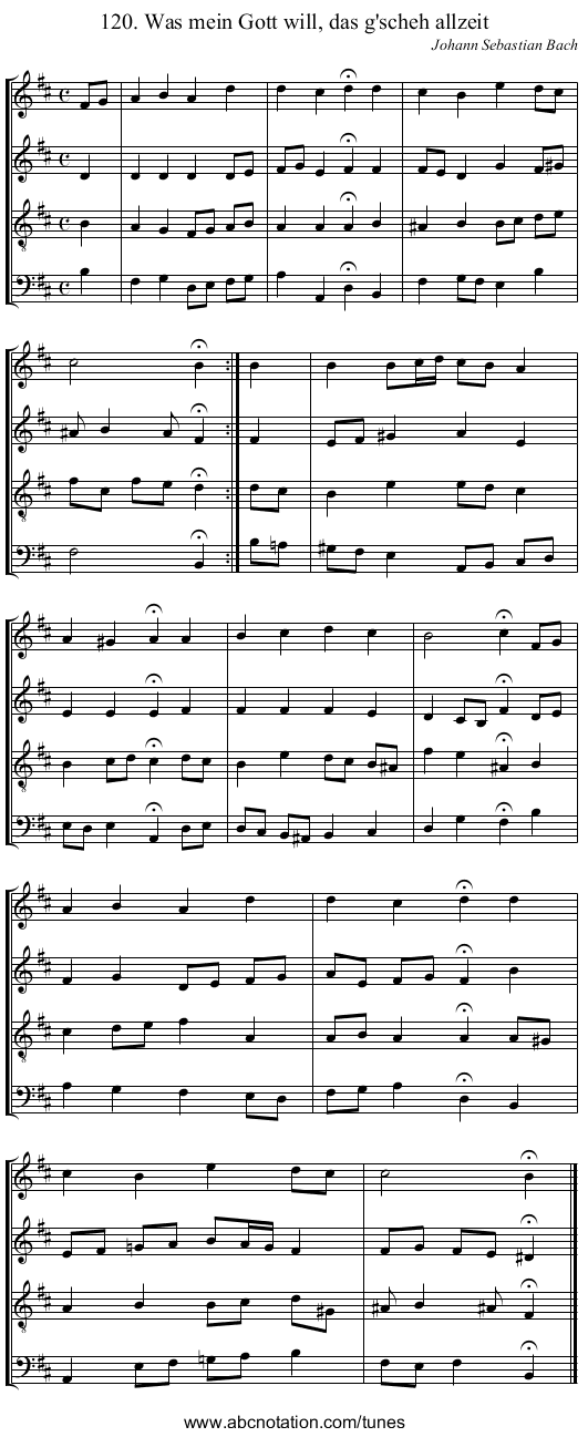 120. Was mein Gott will, das g'scheh allzeit - staff notation