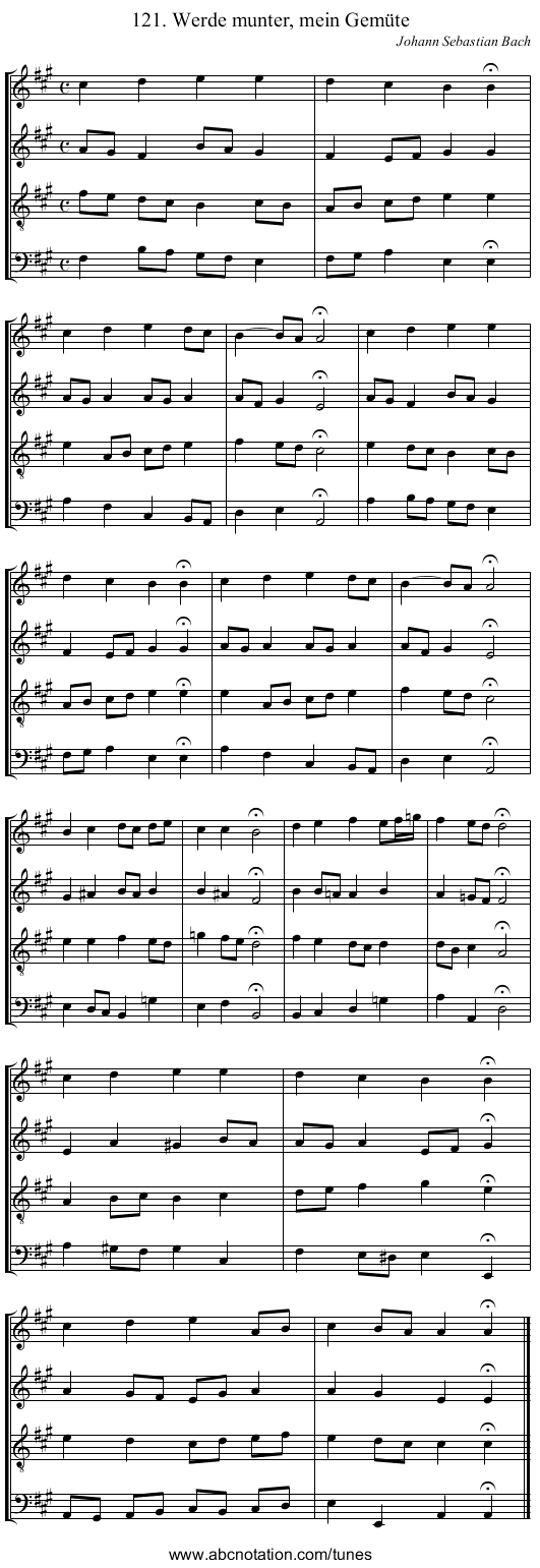 121. Werde munter, mein Gem&uuml;te - staff notation