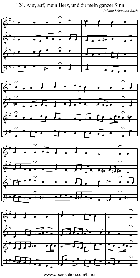 124. Auf, auf, mein Herz, und du mein ganzer Sinn - staff notation