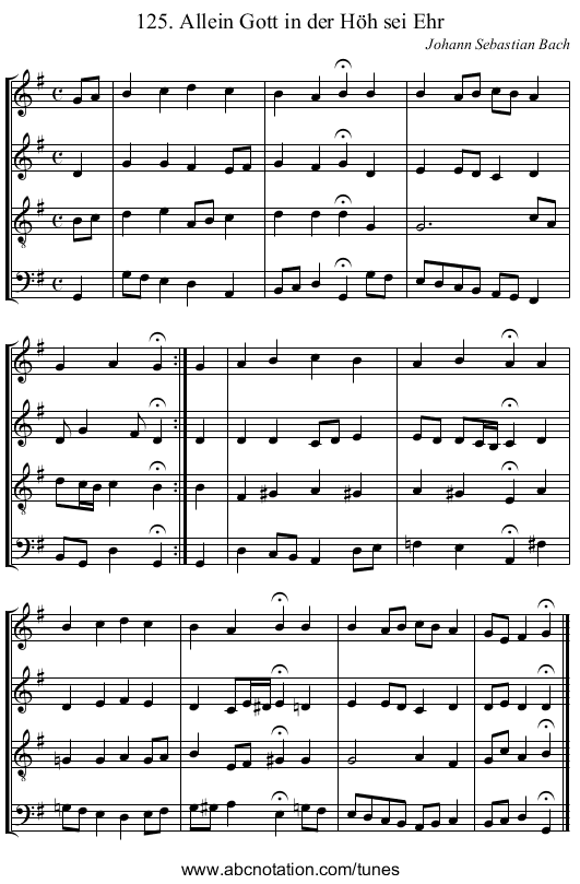 125. Allein Gott in der Höh sei Ehr - staff notation