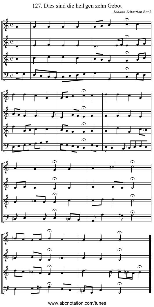 127. Dies sind die heil'gen zehn Gebot - staff notation