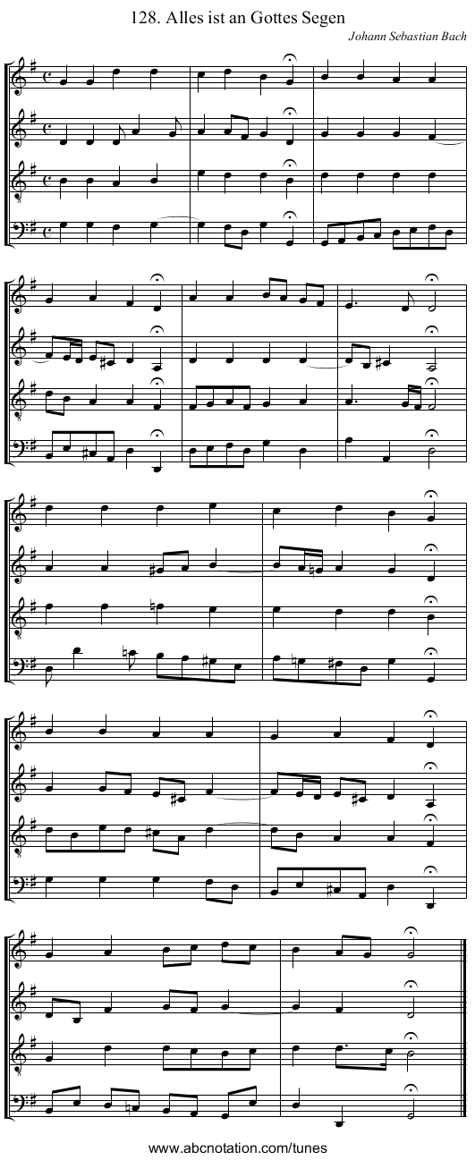 128. Alles ist an Gottes Segen - staff notation