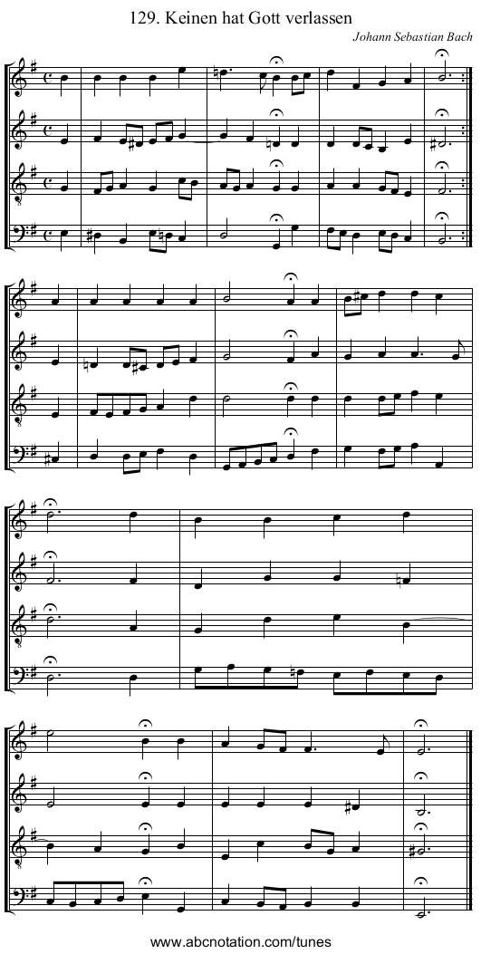 129. Keinen hat Gott verlassen - staff notation