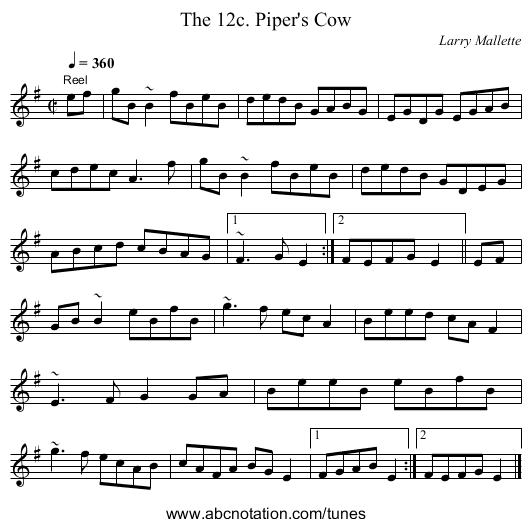 12c. Piper's Cow, The - staff notation