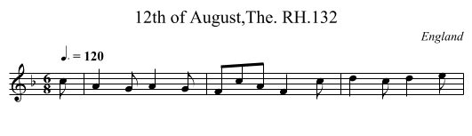 12th of August,The. RH.132 - staff notation