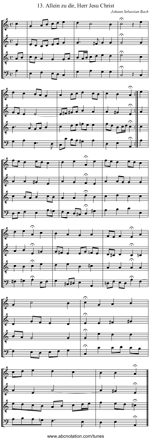 13. Allein zu dir, Herr Jesu Christ - staff notation