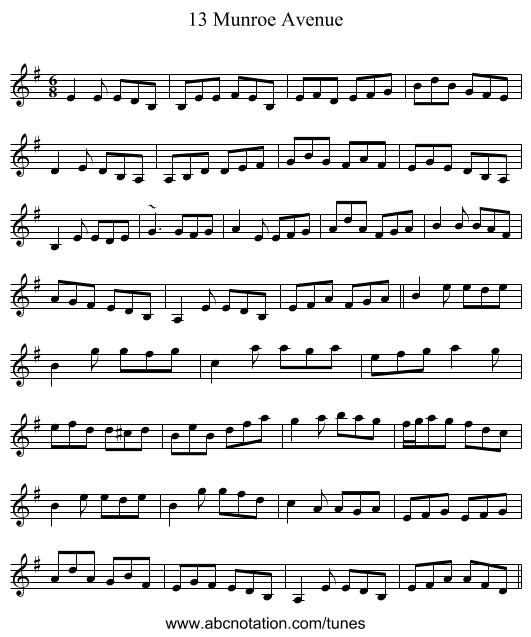 13 Munroe Avenue - staff notation