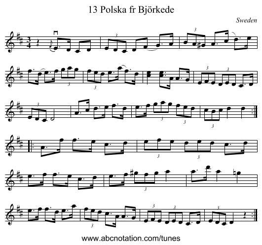 13 Polska fr Björkede - staff notation