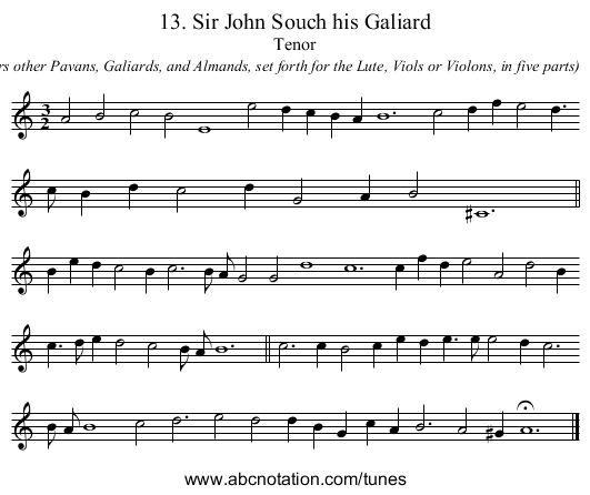 13. Sir John Souch his Galiard - staff notation