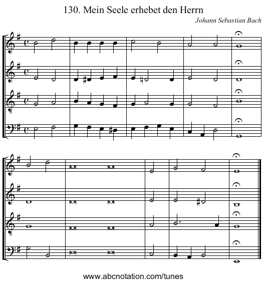 130. Mein Seele erhebet den Herrn - staff notation