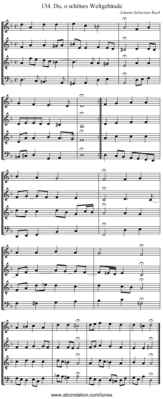 134. Du, o schönes Weltgebäude - staff notation