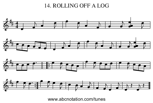 14. ROLLING OFF A LOG - staff notation