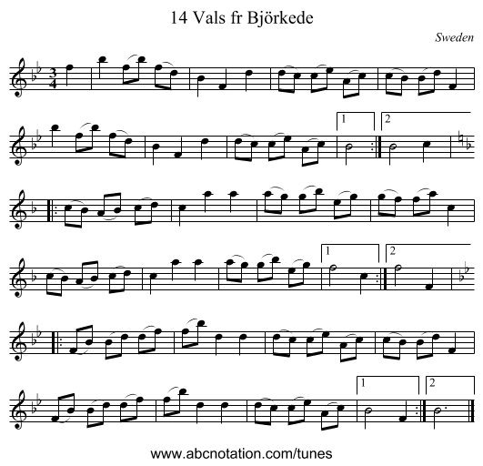 14 Vals fr Björkede - staff notation