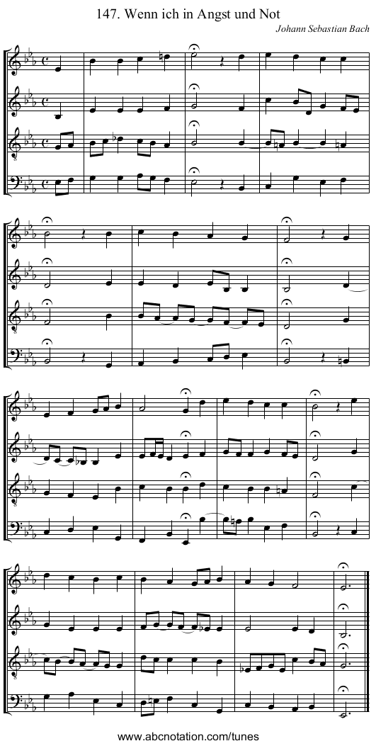 147. Wenn ich in Angst und Not - staff notation