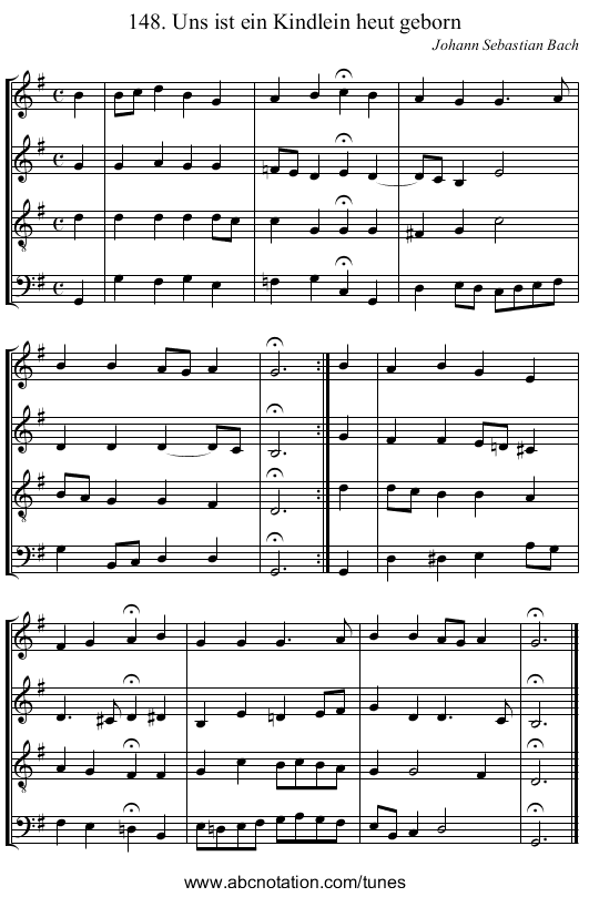 148. Uns ist ein Kindlein heut geborn - staff notation