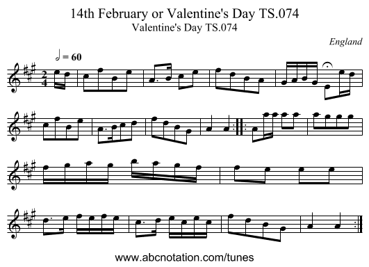 14th February or Valentine's Day TS.074 - staff notation