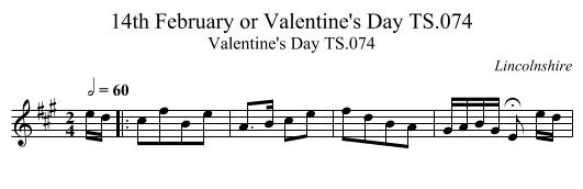 14th February or Valentine's Day TS.074 - staff notation