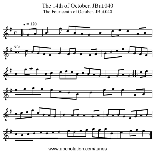 14th of October. JBut.040, The - staff notation